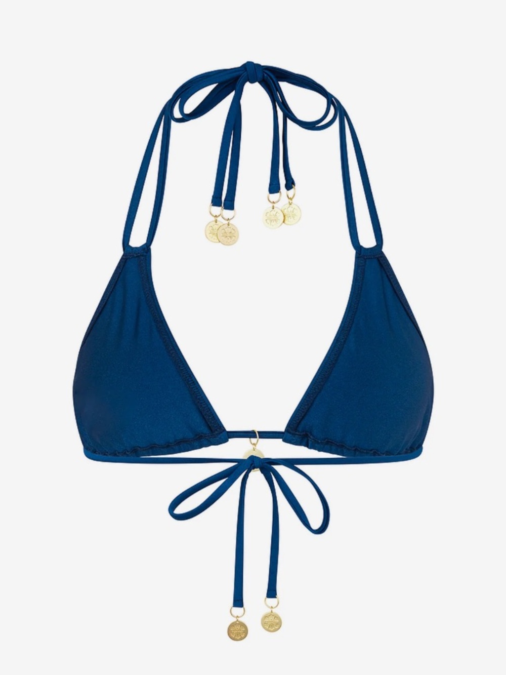 Kulani Kinis Navy Blue Triangle Bikini Top with Gold Accents